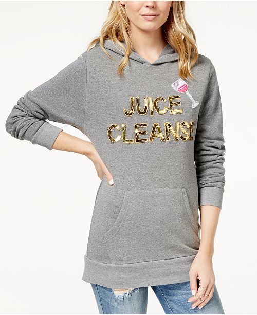 Bow Drape Juice Cleanse Sequined Hoodie Reviews Tops