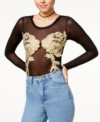 Material Girl Juniors' Mesh Appliqué Bodysuit, Created for Macy's
