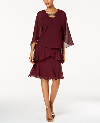 SL Fashions Embellished Cape Dress - Macy's