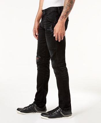 GUESS - Men's Slim-Fit Tapered Stretch Destroyed Moto Jeans