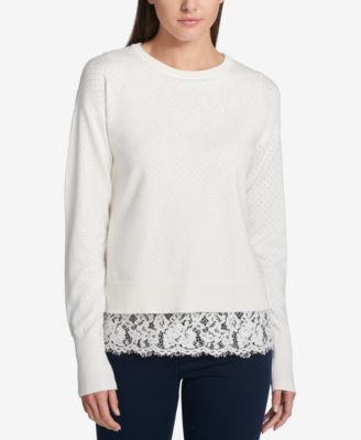 DKNY Perforated Lace-Hem Sweater 