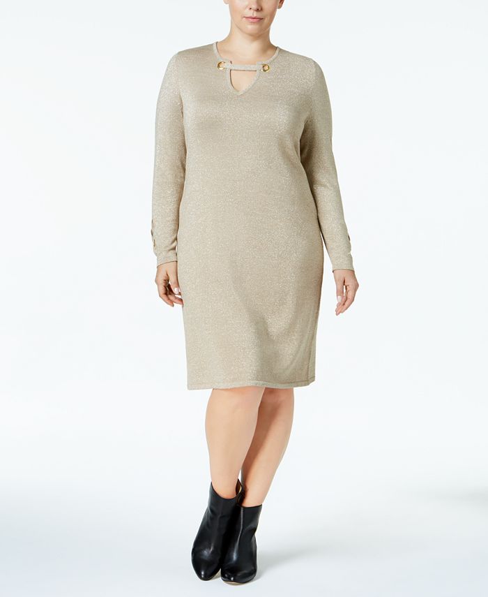 NY Collection Plus Size Keyhole Grommet Sweater Dress - Macy's