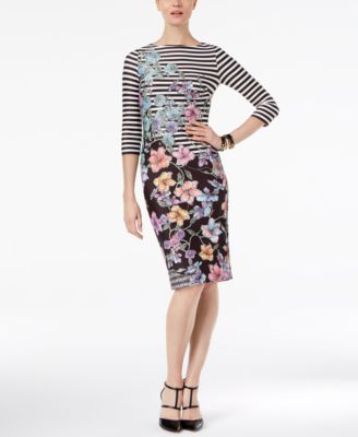ECI - Striped Floral-Print Sheath Dress
