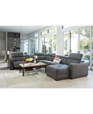 Nevio Leather Power Reclining Sectional Sofa with Articulating Headrests Collection, Created for Macy&#39;s