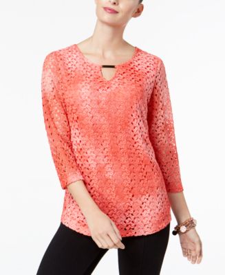 JM Collection Tie-Dye Crochet Lace Top, Created for Macy's - Macy's