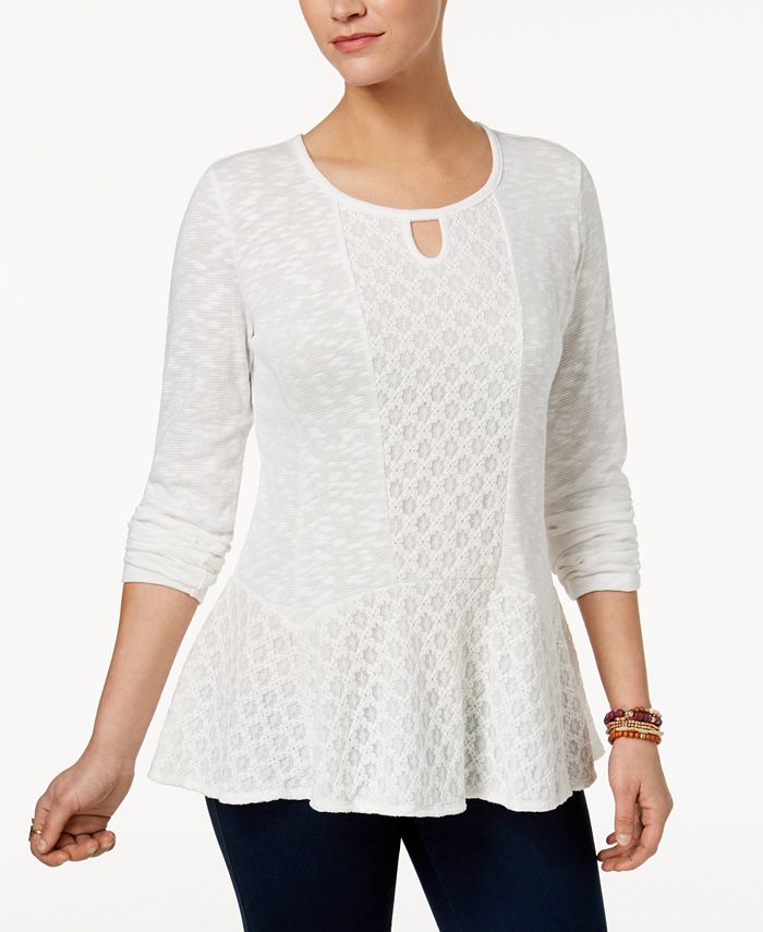 Style & Co Petite Lace Peplum High-Low Top, Created for Macy's - Macy's