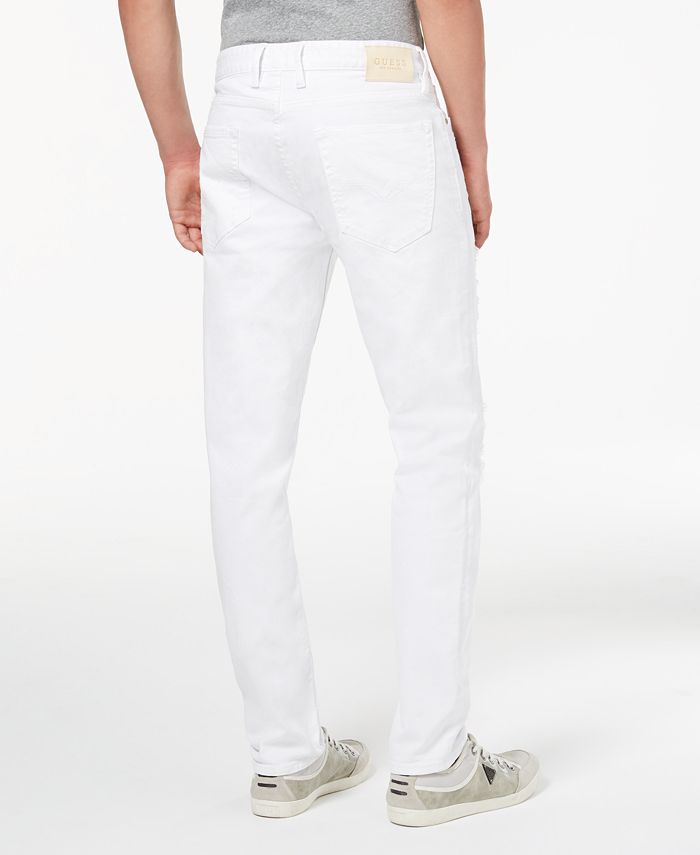 GUESS Men's Slim Tapered Fit Ripped White Jeans & Reviews - Jeans - Men ...