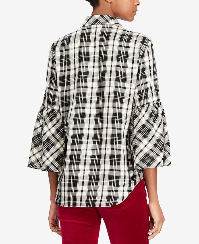 Lauren Ralph Lauren Bell-Sleeve Plaid Cotton Shirt - Macy's