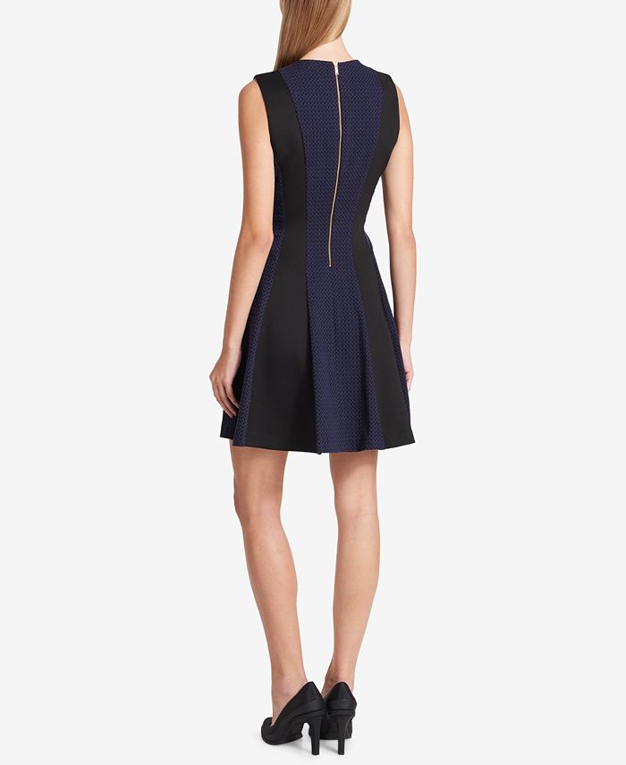 DKNY Colorblocked Jacquard Fit & Flare Dress - Macy's