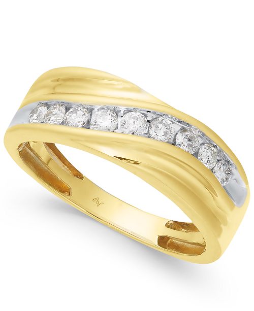 Macy's Men's Diamond Swirl Band (1/2 ct. t.w.) in 10k Gold & Reviews