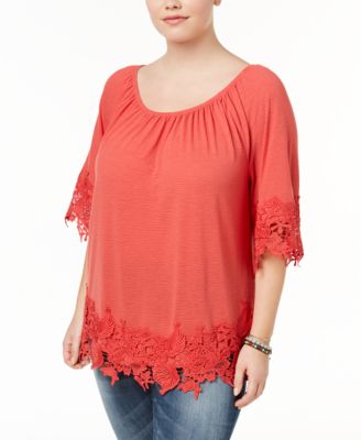 Style & Co - Plus Size Off-The-Shoulder Crochet-Trim Top