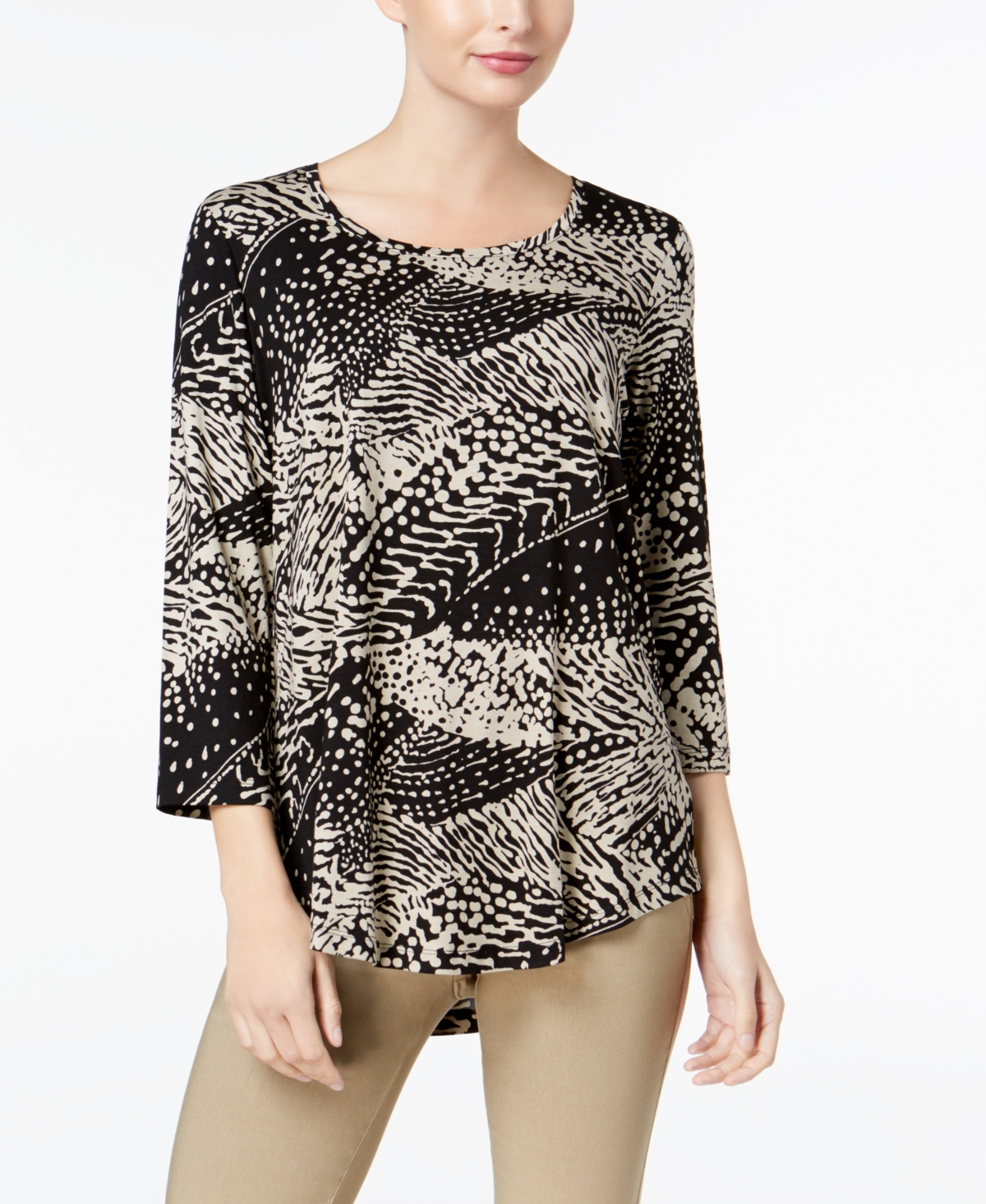 3/4-Sleeve Printed Tunic Top, Created for Macy's - Texture Waves