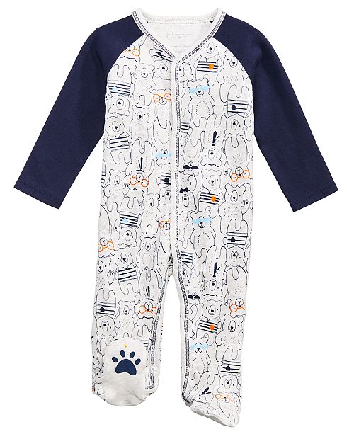 Baby Boys Bear Print Cotton Footed Coverall Created For Macy S