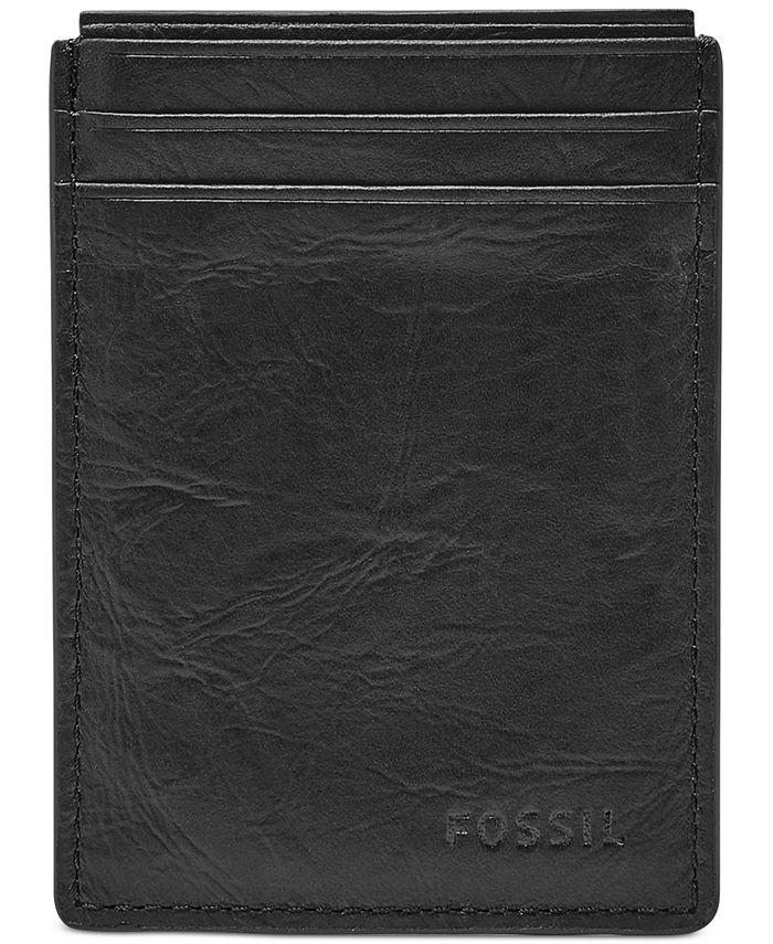 $30 MSRP Men's FOSSIL Magnetic Black Genuine Leather Money Clip 
