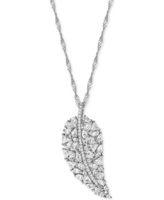 Macy's - Cubic Zirconia Leaf Pendant Necklace in Sterling Silver