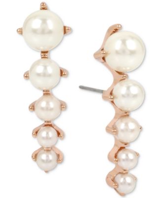 Betsey Johnson - Rose Gold-Tone Imitation Pearl Crawler Earrings