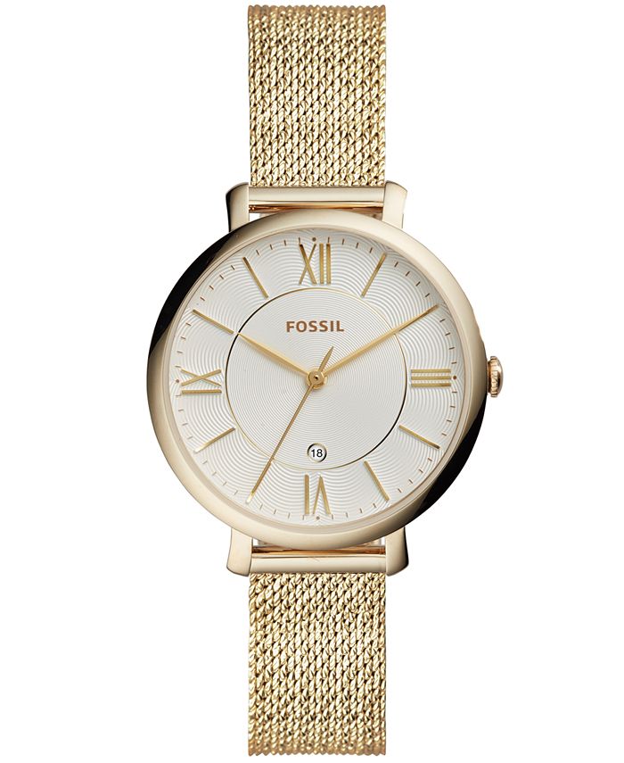 Fossil Women's Jacqueline Gold-Tone Stainless Steel Mesh Bracelet Watch ...