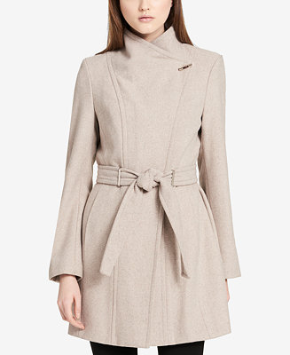 Calvin Klein Petite Belted Asymmetrical Walker Coat - Macy's
