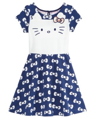 Hello Kitty - Embroidered-Face Bow-Print Dress, Little Girls (2-6X)