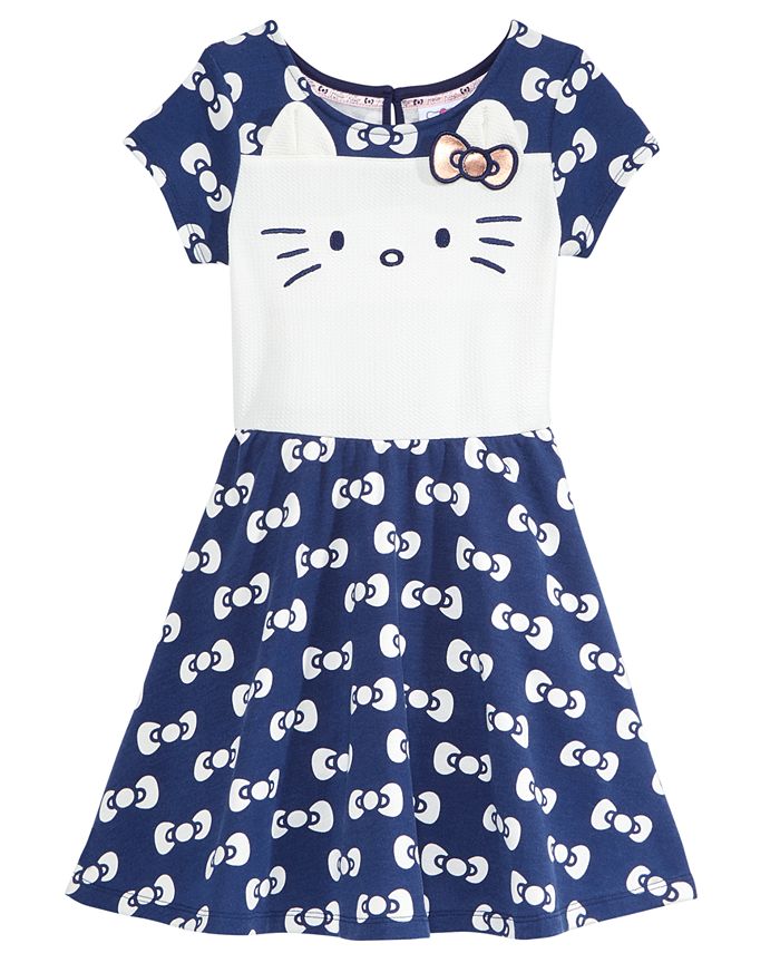 Hello Kitty Embroidered-Face Bow-Print Dress, Little Girls - Macy's