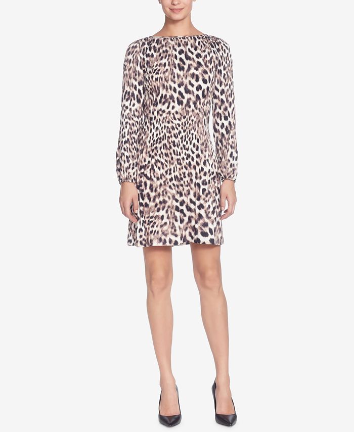 Catherine Malandrino Petra Pleated Leopard-Printed Shift Dress - Macy's