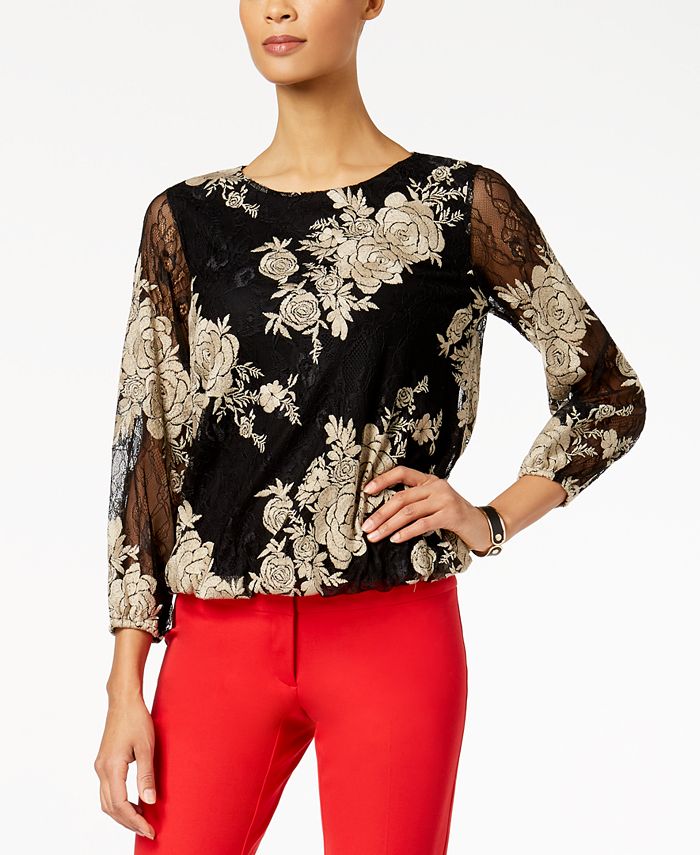 Alfani Petite Embroidered Lace Top, Created for Macy's Macy's