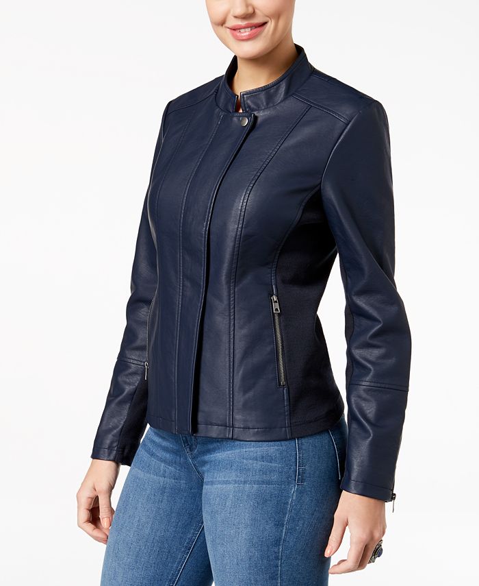 Style & Co Faux-Leather Knit-Contrast Jacket, Created for Macy's ...