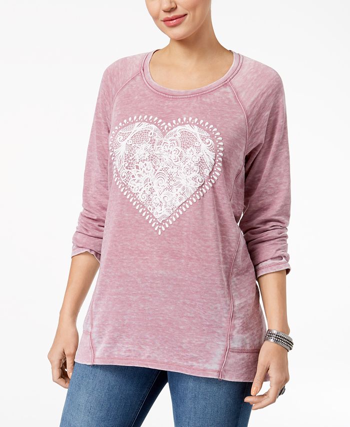 Style & Co Heart Graphic Sweatshirt, Created for Macy's - Macy's