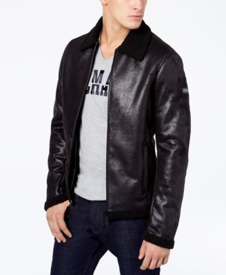 armani exchange faux shearling worker jacket in black