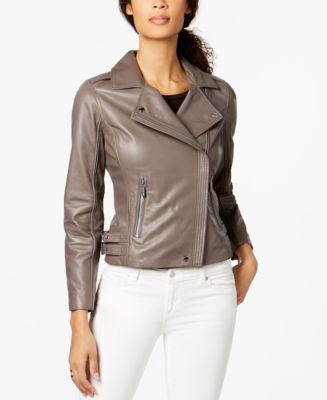 Michael Kors Leather Moto Jacket - Macy's