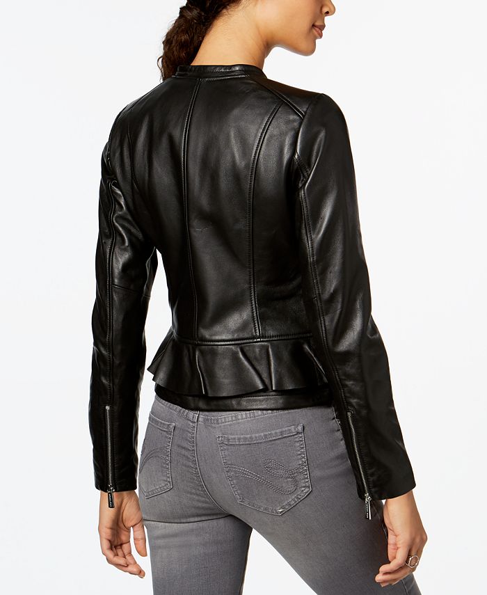 Michael michael kors ruffle hem leather moto jacket hotsell
