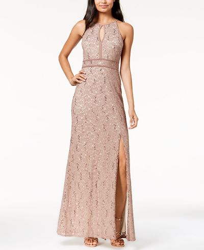 Morgan & Company Juniors' Sequined Glitter Lace Gown ...