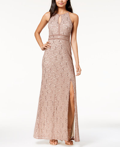 Morgan Company Juniors Sequined Glitter Lace Gown Morgan Company Juniors Sequined Glitter Lace Gown