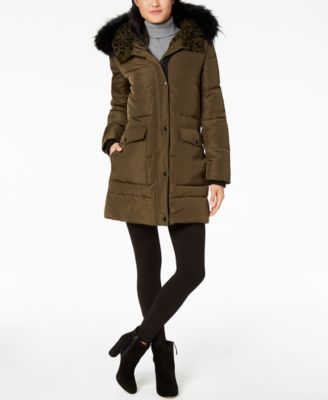 kenneth cole down faux fur collar & hood coat