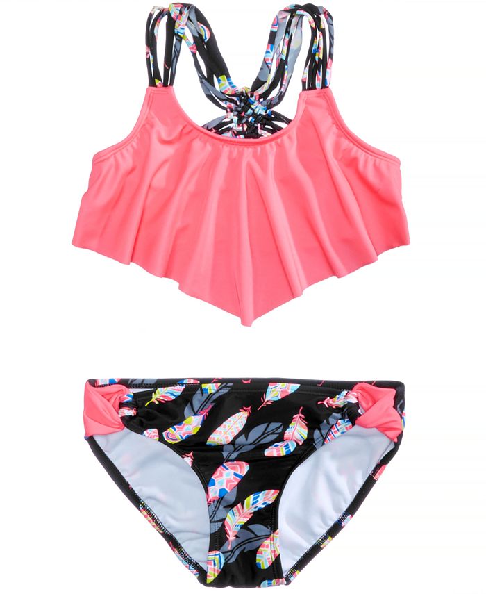 Summer Crush 2-Pc. Flounce-Top Bikini Swimsuit, Big Girls - Macy's