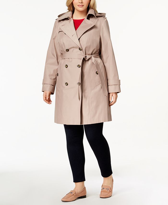London Fog Plus Size Hooded Double-Breasted Trench Coat - Macy's