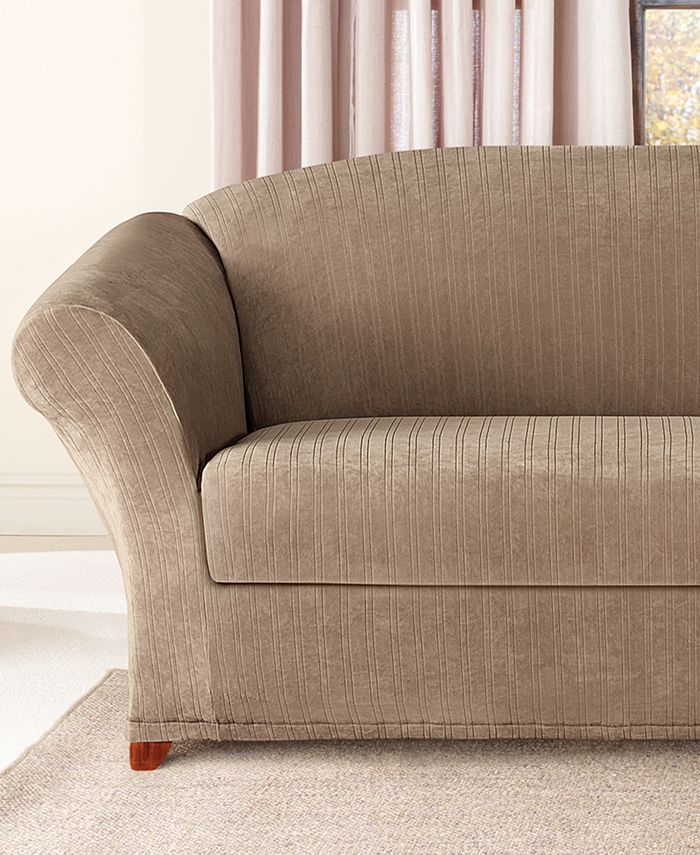 Sure Fit Stretch Pinstripe Slipcover, Sure Fit Stretch Pinstripe 2 Piece T Cushion Sofa Slipcover
