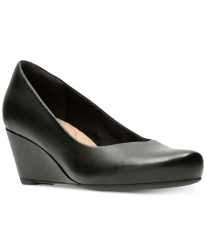 Shop Clarks Collection Women's Flores Tulip Wedge Pumps In Black Leather