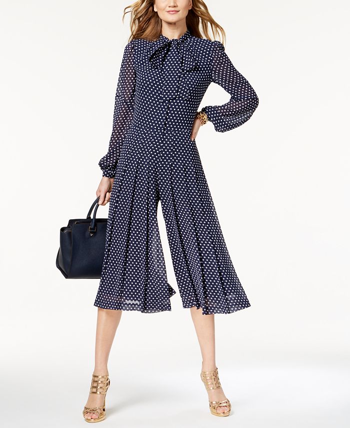 Michael Kors Womens Printed Side Tie Jumpsuit Blue Size 1x main image 1