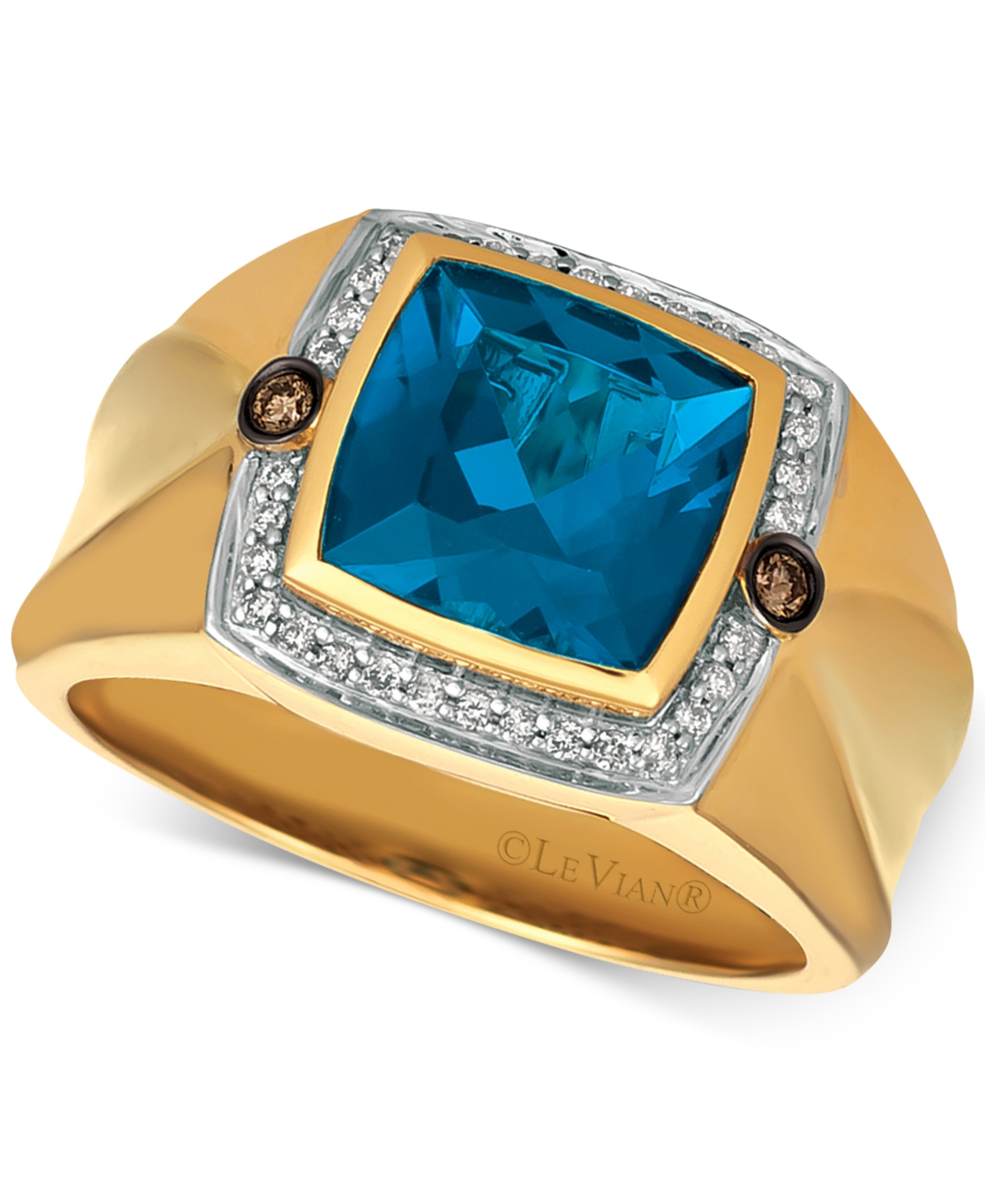Gents Men's London Blue Topaz (4-1/8 ct. t.w.) & Diamond (1/5 ct. t.w.) Ring in 14k Gold - Gold