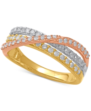 image of Diamond Tri-Color Crisscross Statement Ring (1/2 ct. t.w.) in 14k Gold, Rose Gold & White Rhodium-Plate