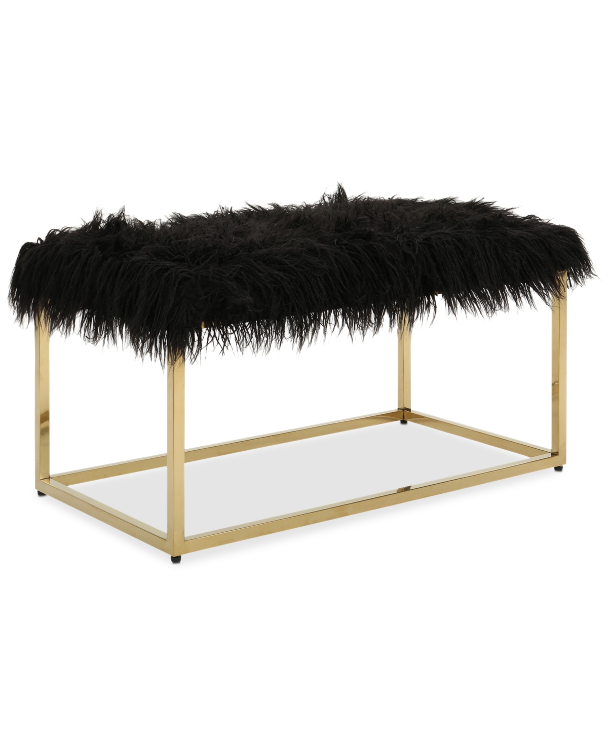 Noble House Sever Faux Fur Ottoman In Black