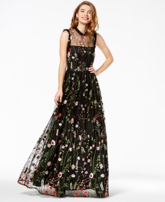 City Studios Juniors Ruffle Trim Embroidered Gown 