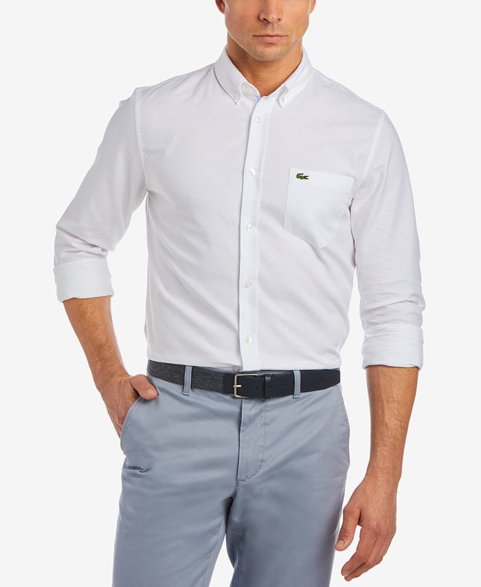 Lacoste Men's Regular Fit Long Sleeve Button Down Solid Oxford
