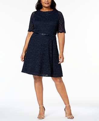 Charter Club Plus Size Belted Lace A-Line Dress, Created for Macy's ...