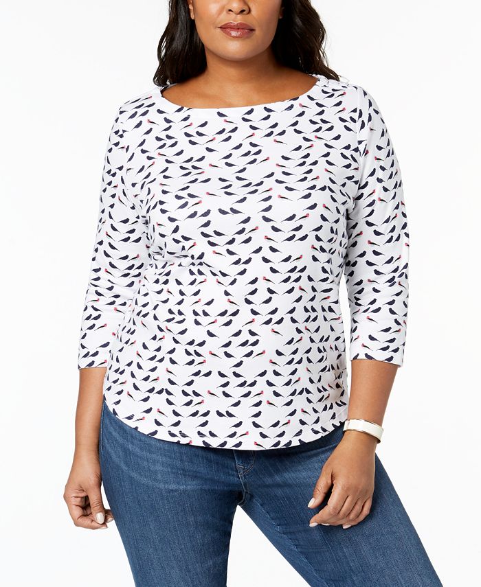 Charter Club Plus Size Cotton Boat-Neck T-Shirt, Created for Macy's ...