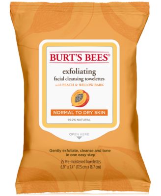 Burt's Bees - Facial Cleansing Towelettes - Peach & Willow Bark Exfoliating, 25 count