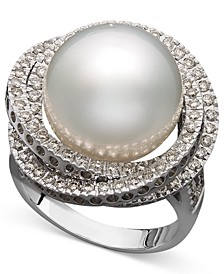 14k White Gold Ring, Cultured South Sea Pearl (13mm) and Diamond (1 ct. t.w.) Ring 