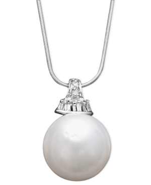 image of 14k White Gold Necklace, Cultured South Sea Pearl (13mm) and Diamond (1/8 ct. t.w.) Pendant