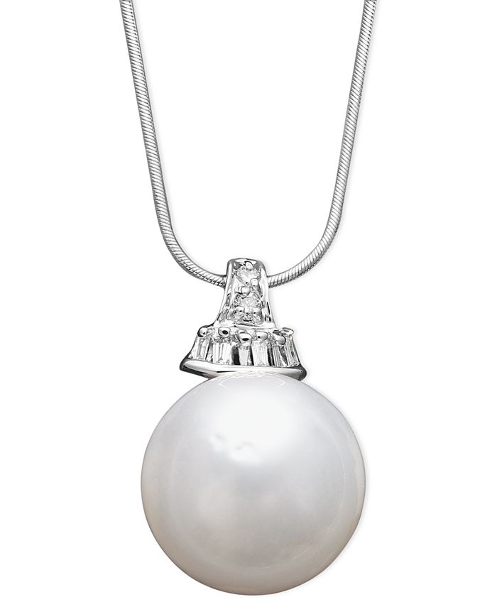 Macy's - 14k White Gold Necklace, Cultured South Sea Pearl (13mm) and Diamond (1/8 ct. t.w.) Pendant